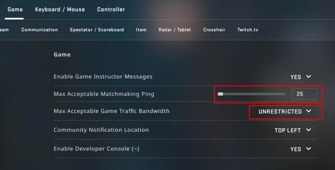 CS GO Game Settings for low Ping