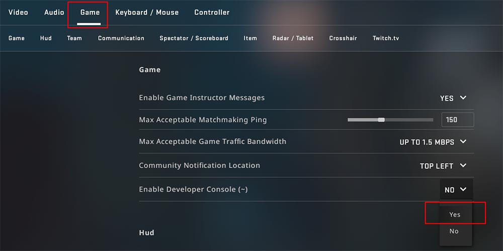 Enable the Console in CS GO