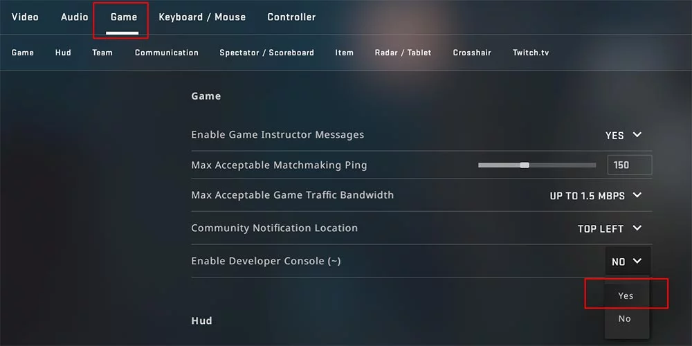Enable the Console in CS GO