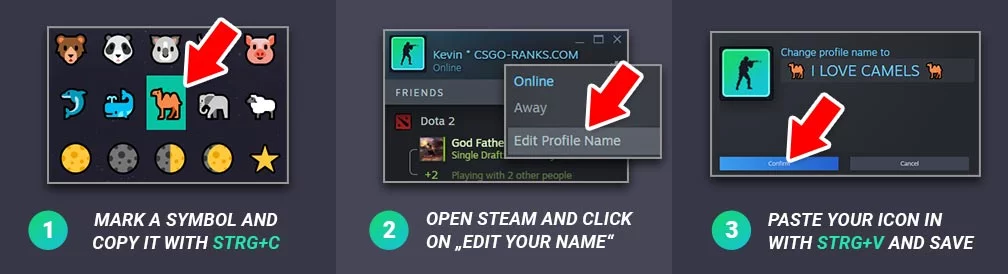 How to use Steam Name Symbols