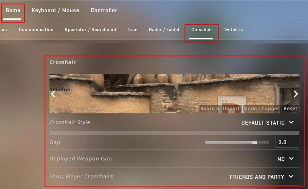 CSGO Crosshair Menu Settings